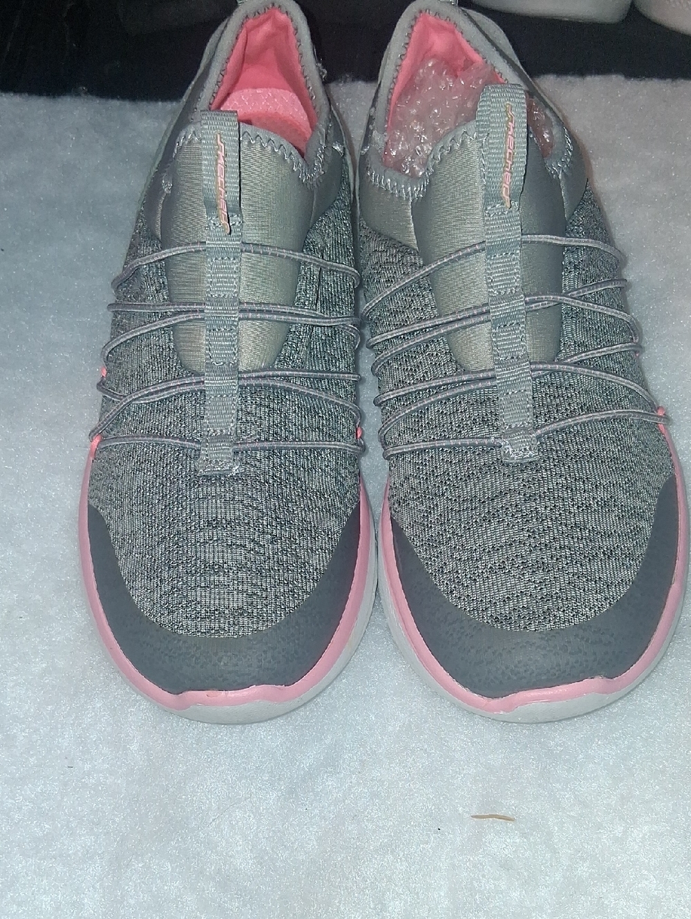 Skechers Memory Foam Women's Gray and Pink Knit Slip-On Athletic Sneakers